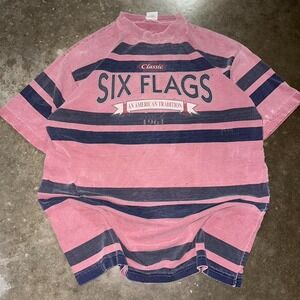 Vintage 90s Six Flags T-Shirt Great America Classic Striped Graphic XL 1961